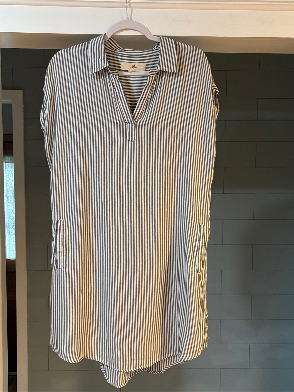 Thread & Supply Navy and White Striped Shirt Midi Dress